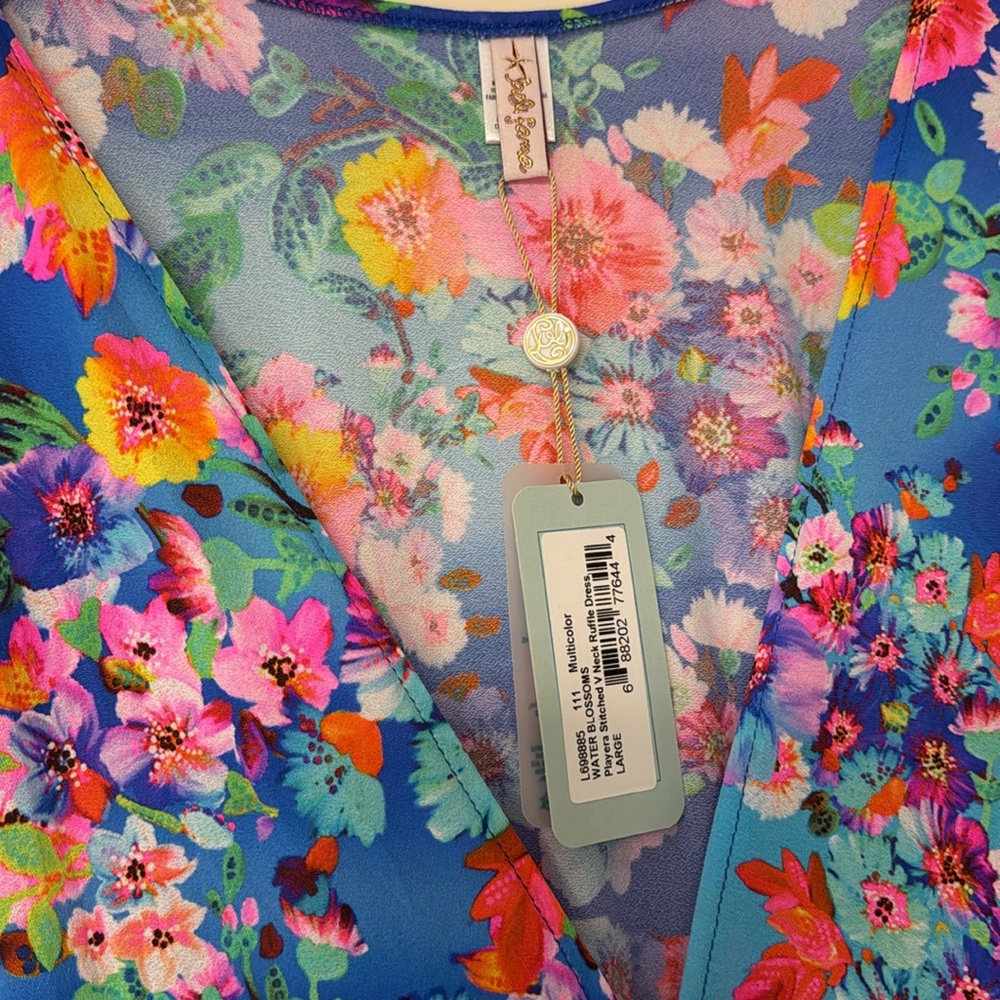 Lulu Fama playera stitched ruffle dress in water blossom: NWT, size L - Picture 4 of 6